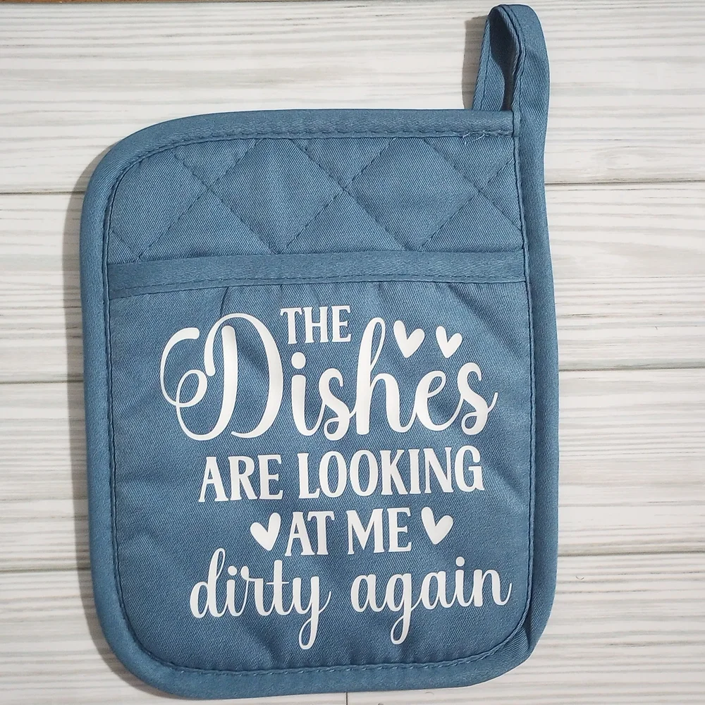 Blue Pot Holder with Fun Quote